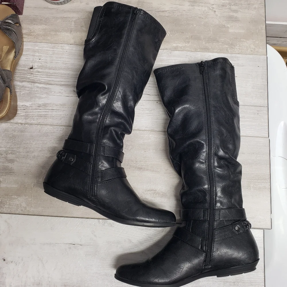 White Mountain Knee-High Boots Size 7 Black Fairfield Rider Boots